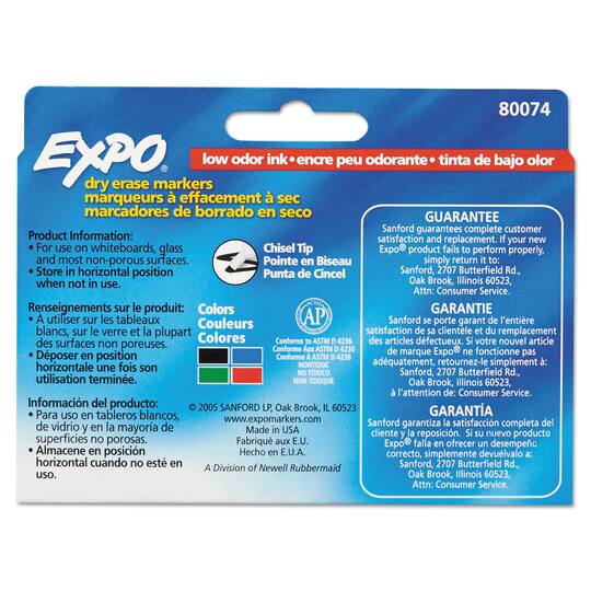 12 Packs: 4 ct. (48 total) Expo® Low Odor 4 Color Broad Chisel Tip  Dry-Erase Marker Set